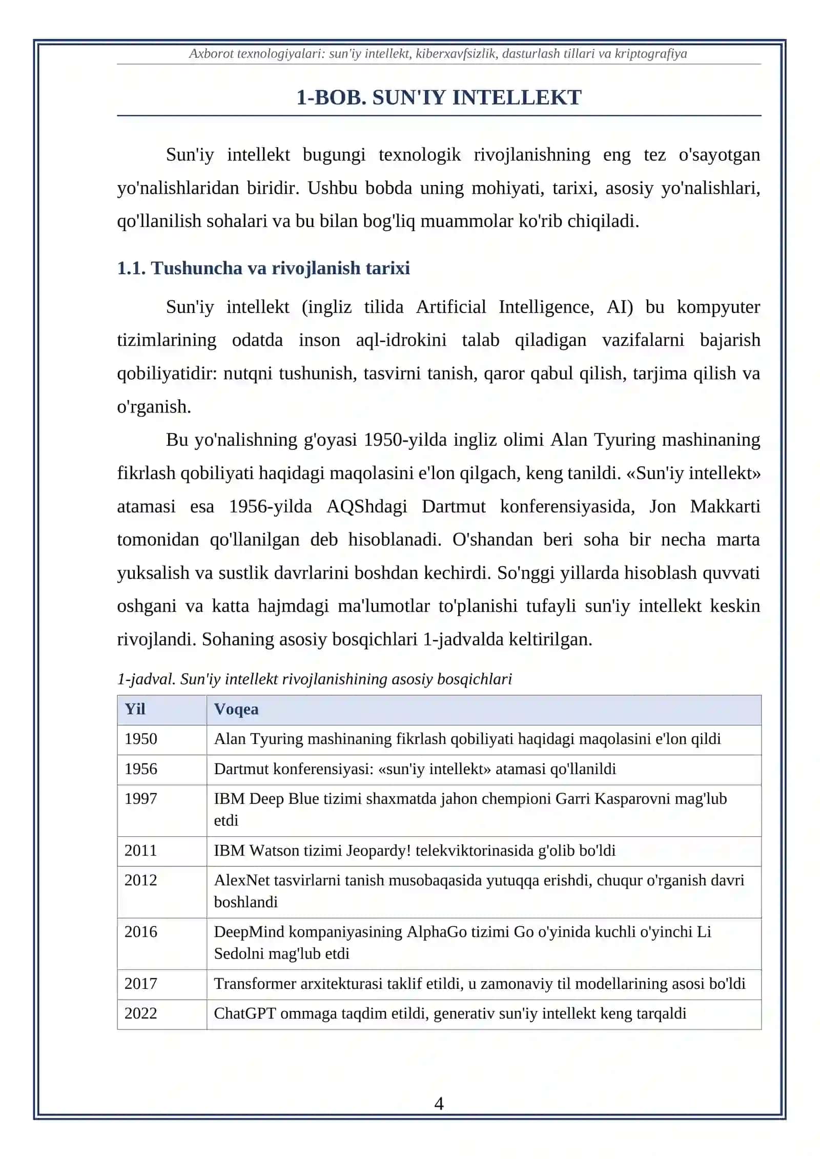 AXBOROT TEXNOLOGIYALARI: SUN'IY INTELLEKT, KIBERXAVFSIZLIK, DASTURLASH TILLARI VA KRIPTOGRAFIYA 4