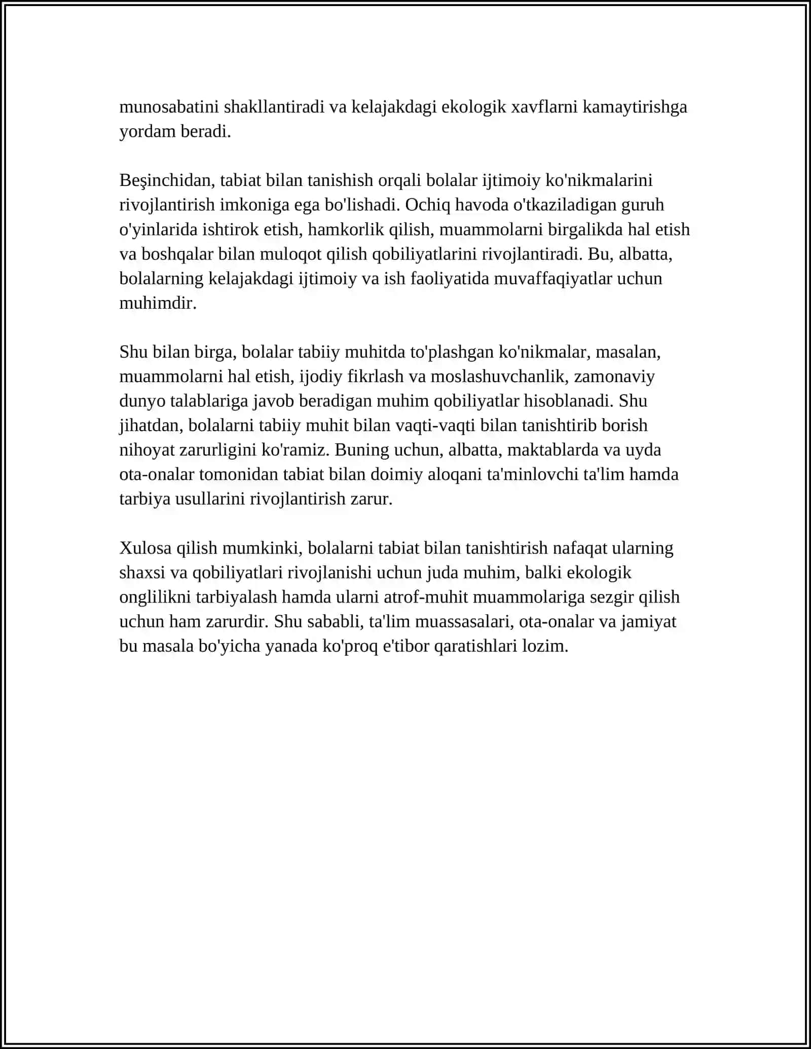 BOLALARNI TABIAT BILAN TANISHTIRISHDA TARBIYACHINING ROʻLI 4