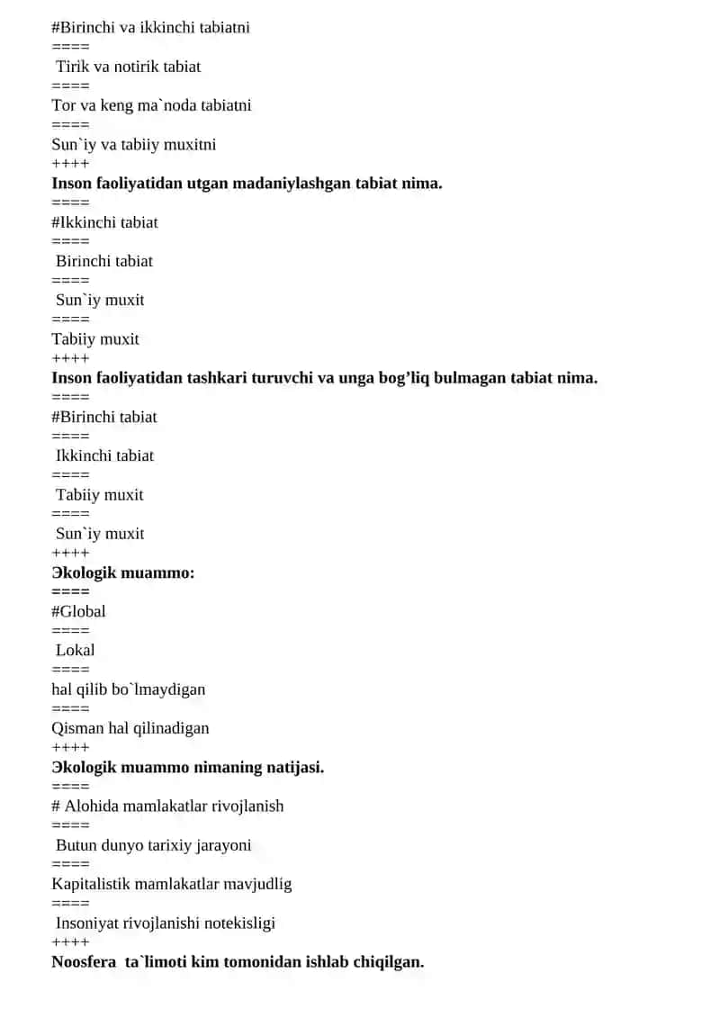 Falsafa fanidan test savollari 4