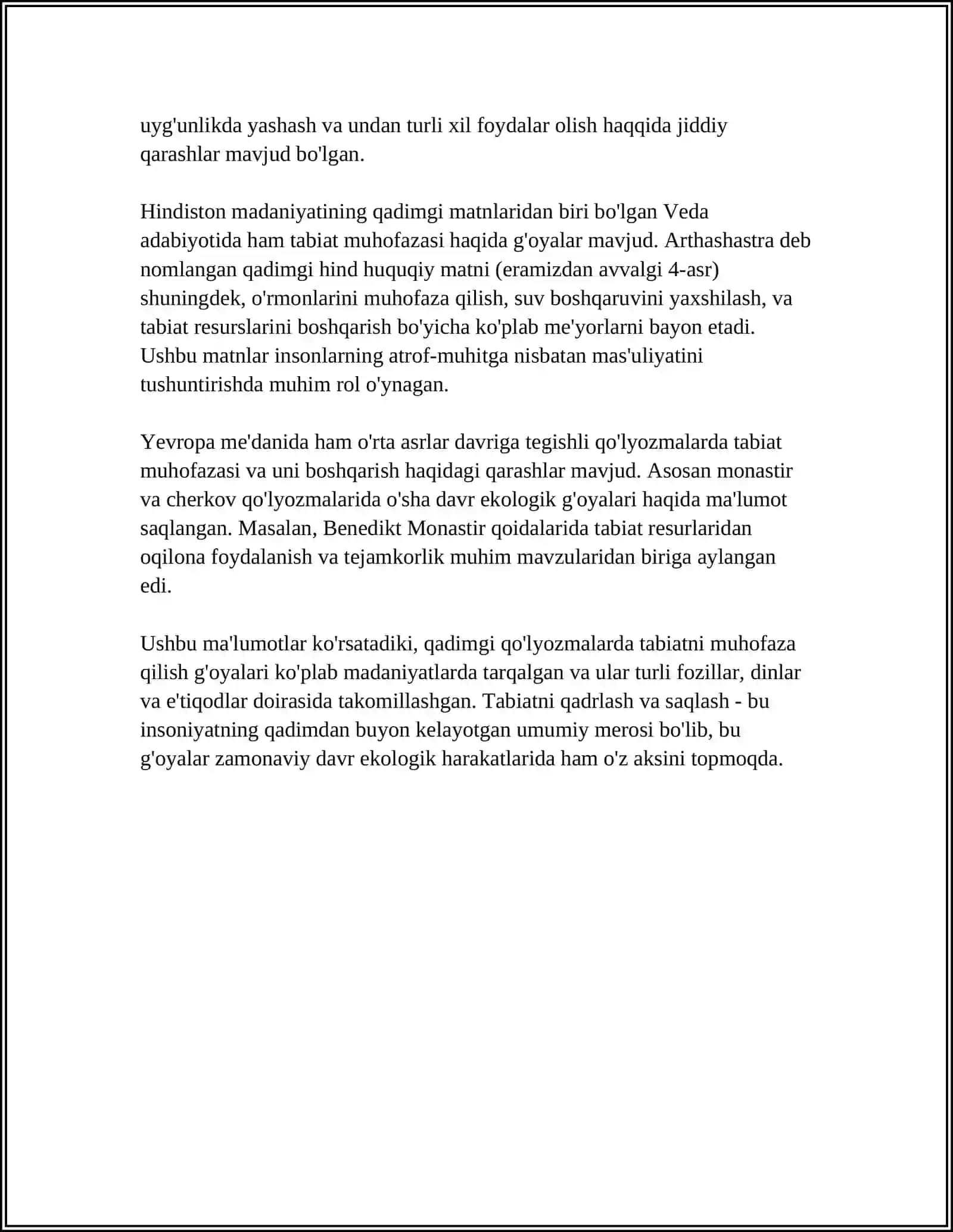 QADIMGI QÒLYOZMALARDA TABIATNI MUHOFAZA QILISH HAQIDAGI MASALALARNING YORITILISHI 4