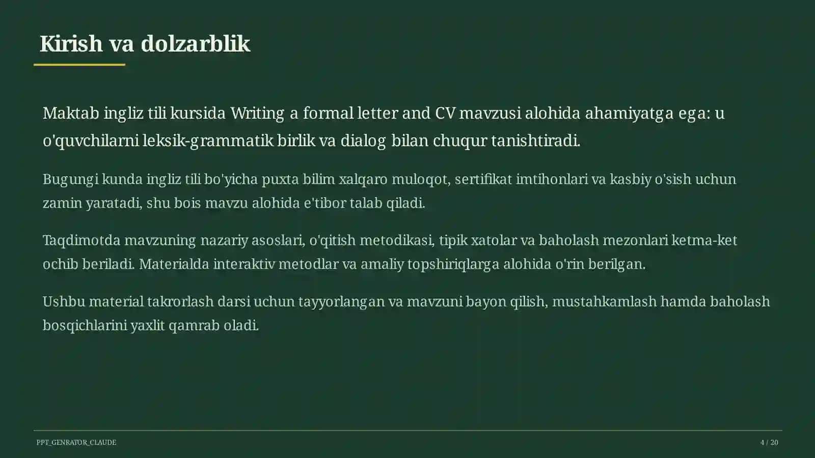 Writing a formal letter and CV (10-sinf) 4