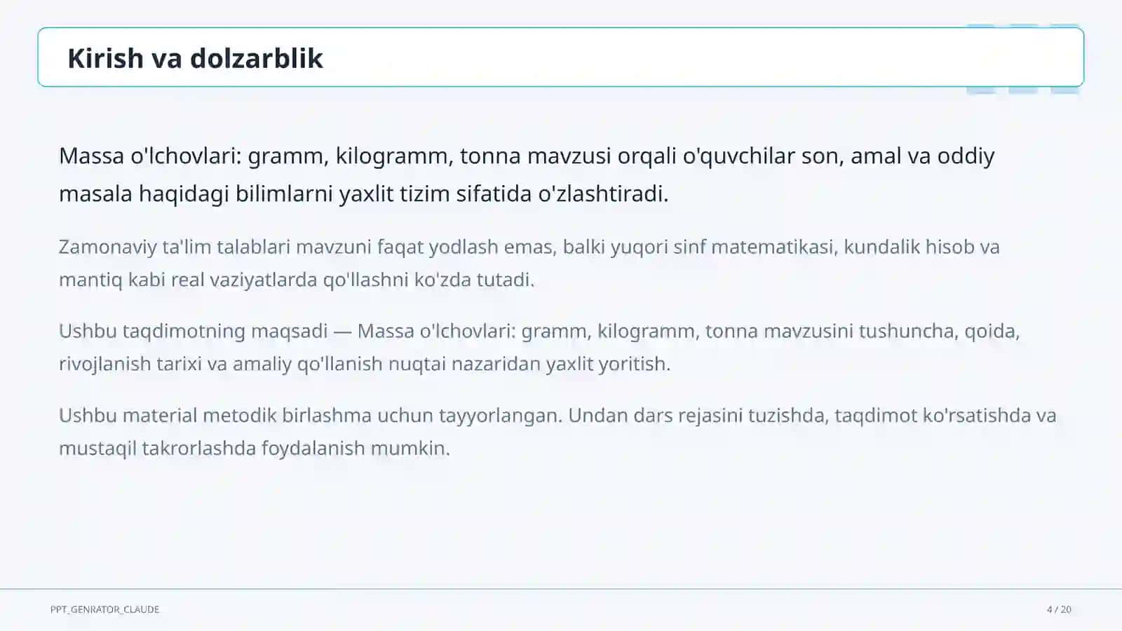 Massa o'lchovlari: gramm, kilogramm, tonna 4