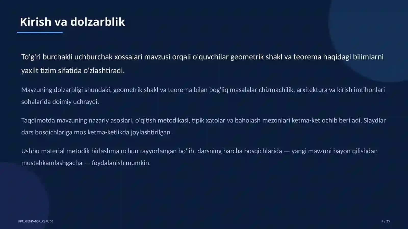 To'g'ri burchakli uchburchak xossalari (7-sinf) 4