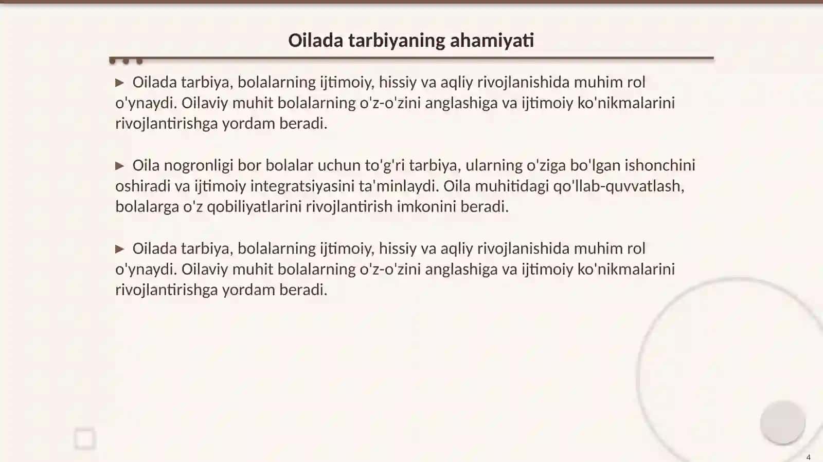 Oila nogronligi borlarga oilada tarbiya berish psixalagik talqini 4