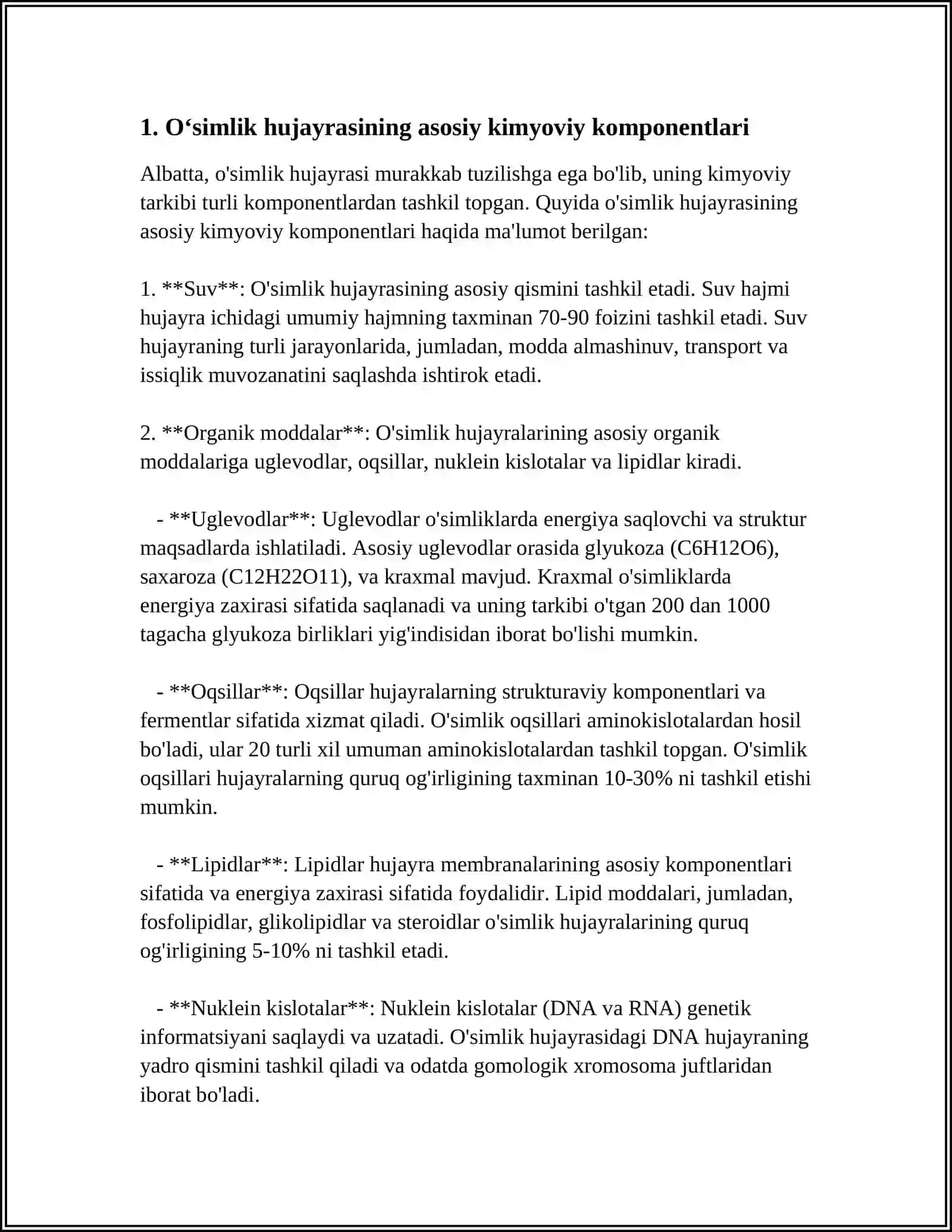 OʻSIMLIK HUJAYRASINING KIMYOVIY TARKIBI VA ZAXIRA MODDALARI 4