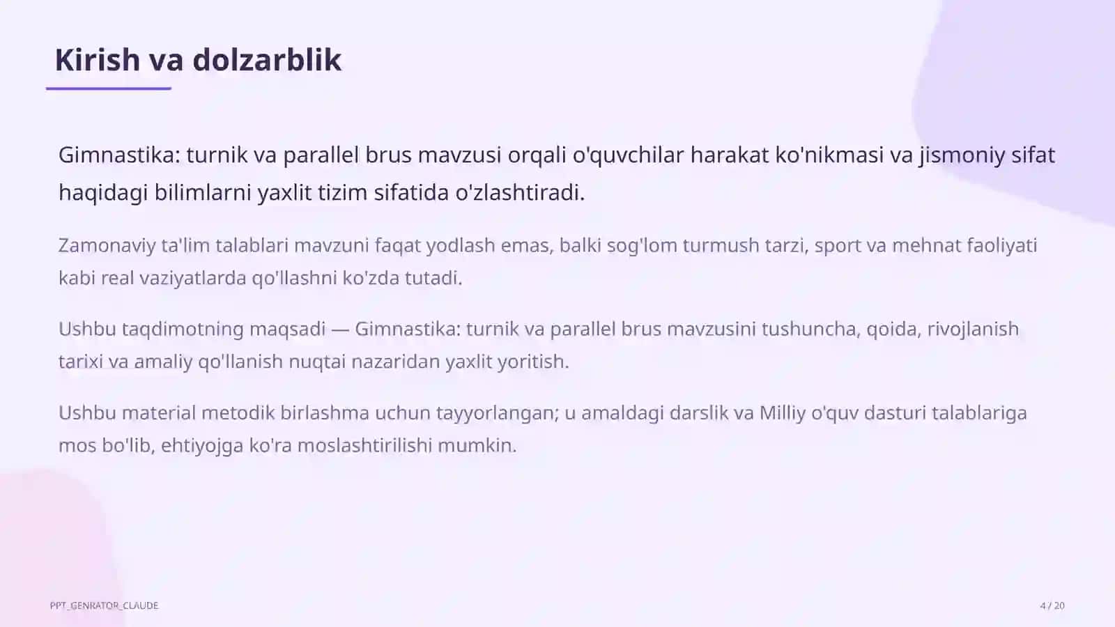 Gimnastika: turnik va parallel brus (6-sinf) 4