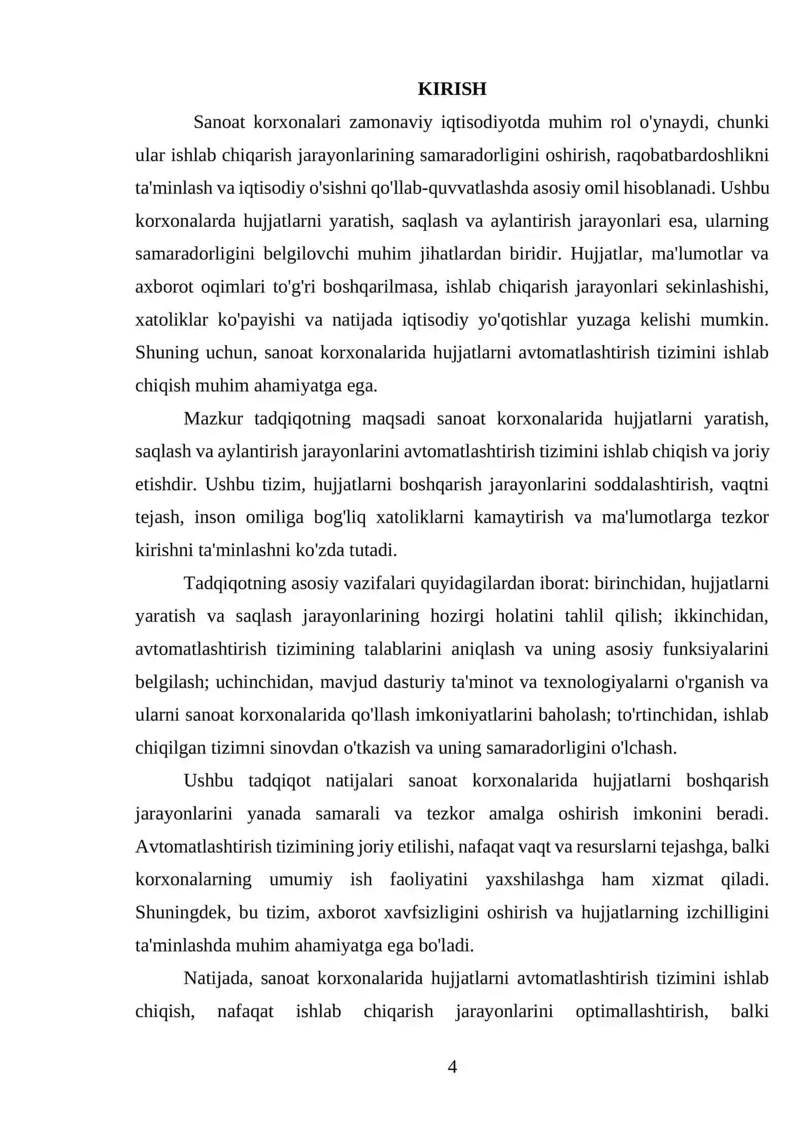 Sanoat korxonasida hujjatlarni yaratish, saqlash va aylantirish jarayonlarini avtomatlashtirish tizimini ishlab chiqish 4