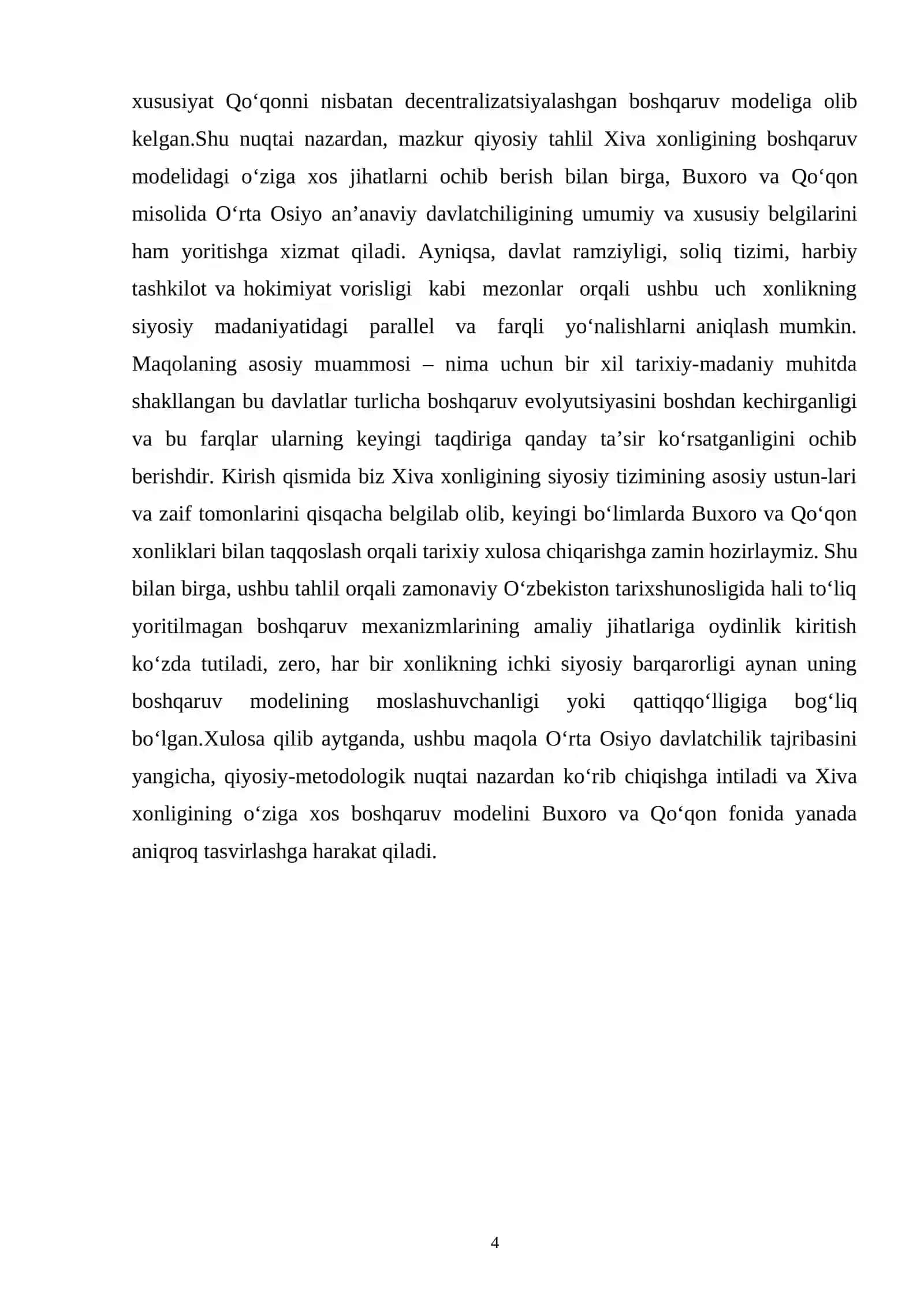 XIX asr o'rtalarida Qo'qon xonligi, Buxoro amirligi va Xiva xonligining davlat boshqaruv tizimlarini qiyosiy tahlil qilish 4