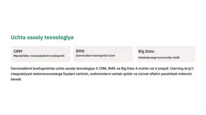 Mehmonxona biznesida daromadlarni boshqarishda raqamli texnologiyalar: CRM, RMS va Big Data 4