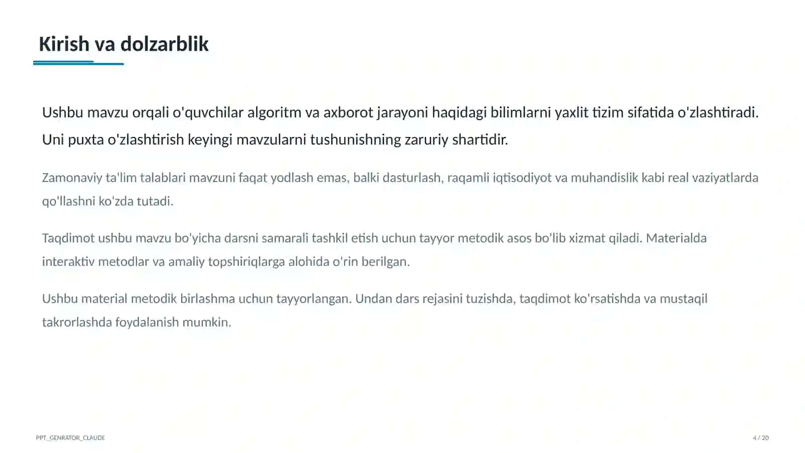 Algoritmlarning turlari: chiziqli, tarmoqlanuvchi, takrorlanuvchi (8-sinf) 4