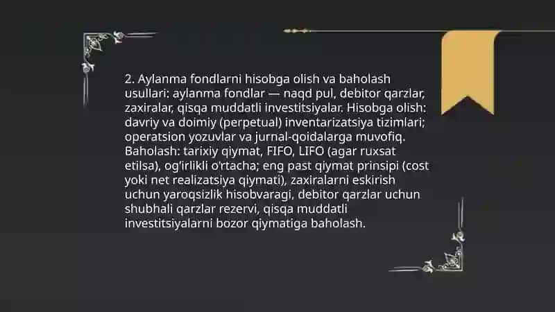 Aylanma fondlar va ulardan samarali foydalanish ko'rsatkichlari 4
