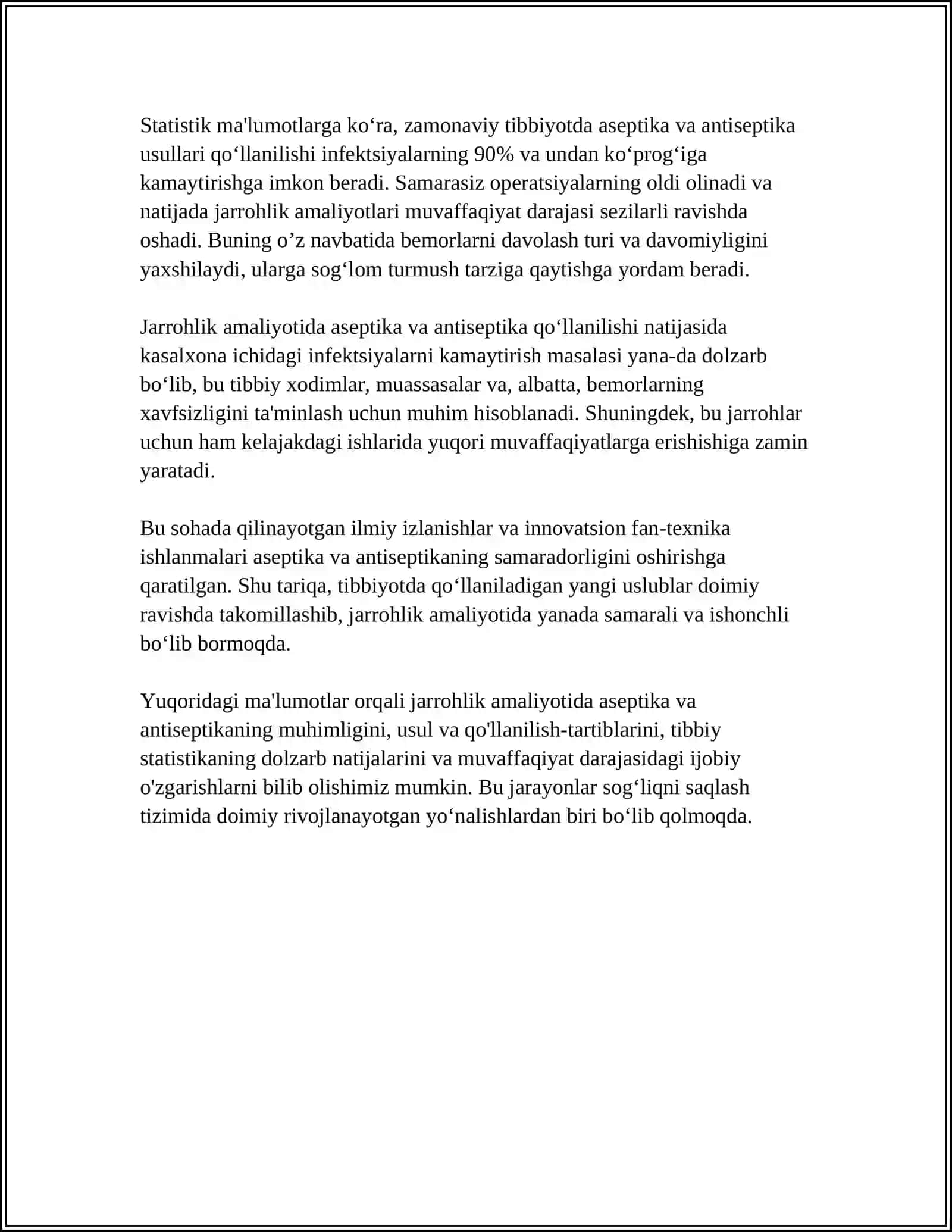 XIRURGIYA AMALYOTI UCHUN 10 VAROQLI REFERAT KK 4