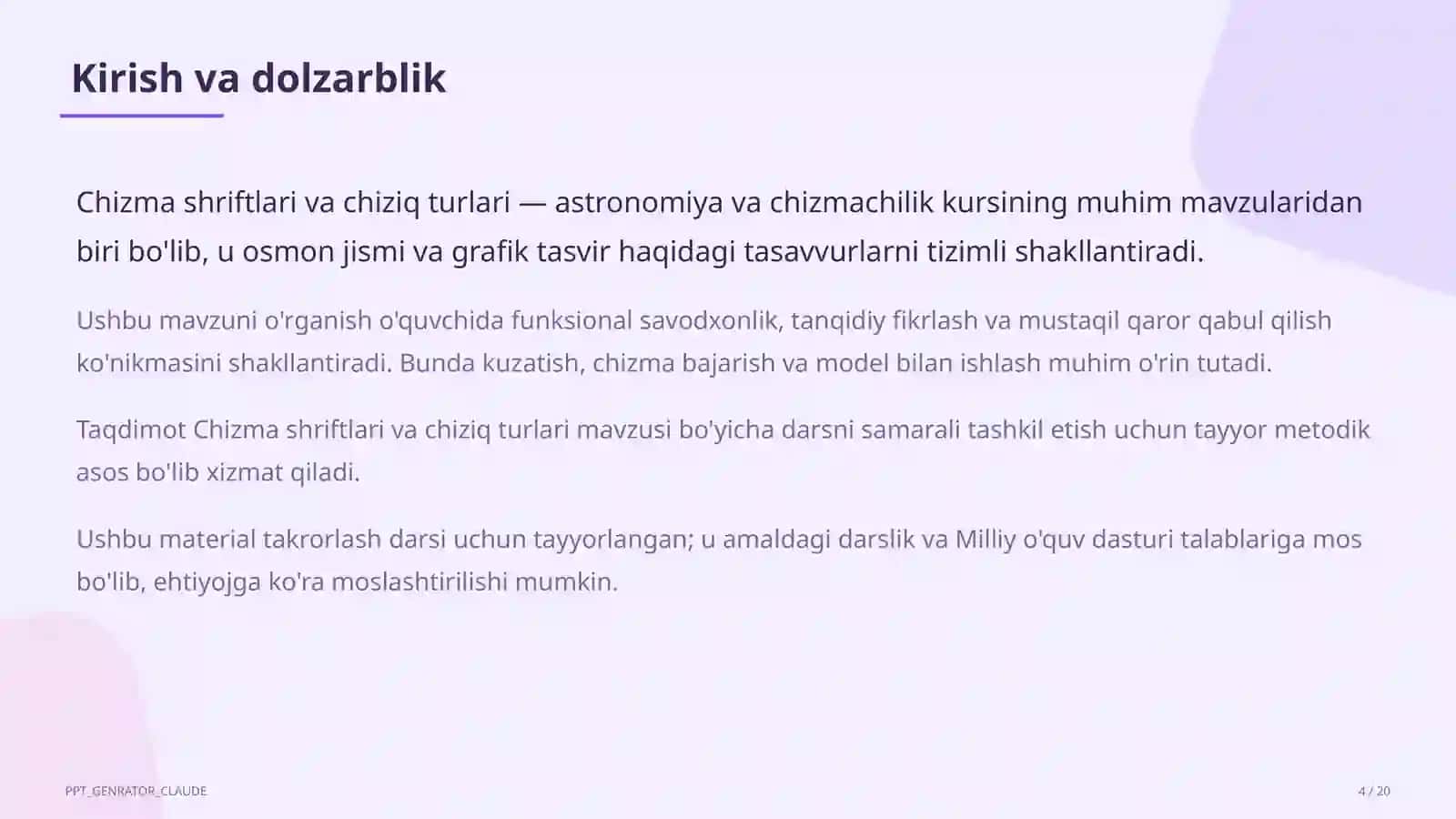 Chizma shriftlari va chiziq turlari (8-sinf) 4