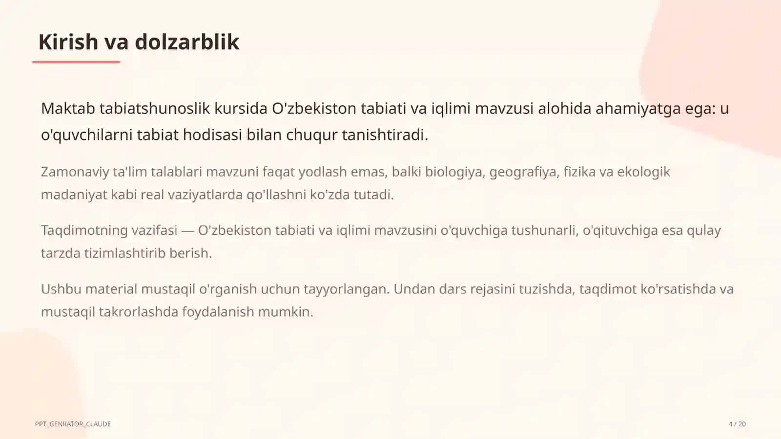 O'zbekiston tabiati va iqlimi (4-sinf) 4