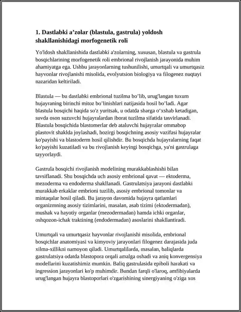 YO‘LDOSH SHAKLLANISHIDA DASTLABKI A’ZOLARNING ROLI. UMURTQALI VA UMURTQASIZ HAYVONLAR RIVOJLANISHI MISOLIDA, EMBRIOGÊNÊZ XILMA- XILLIGINNING FILOGÊNÊTIK ASOSLARI 4