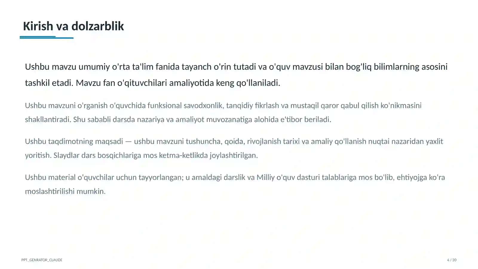 Sinf soati uchun 2026-2027 o'quv yili mavzulari: tarbiyaviy soatlarni rejalashtirish 4