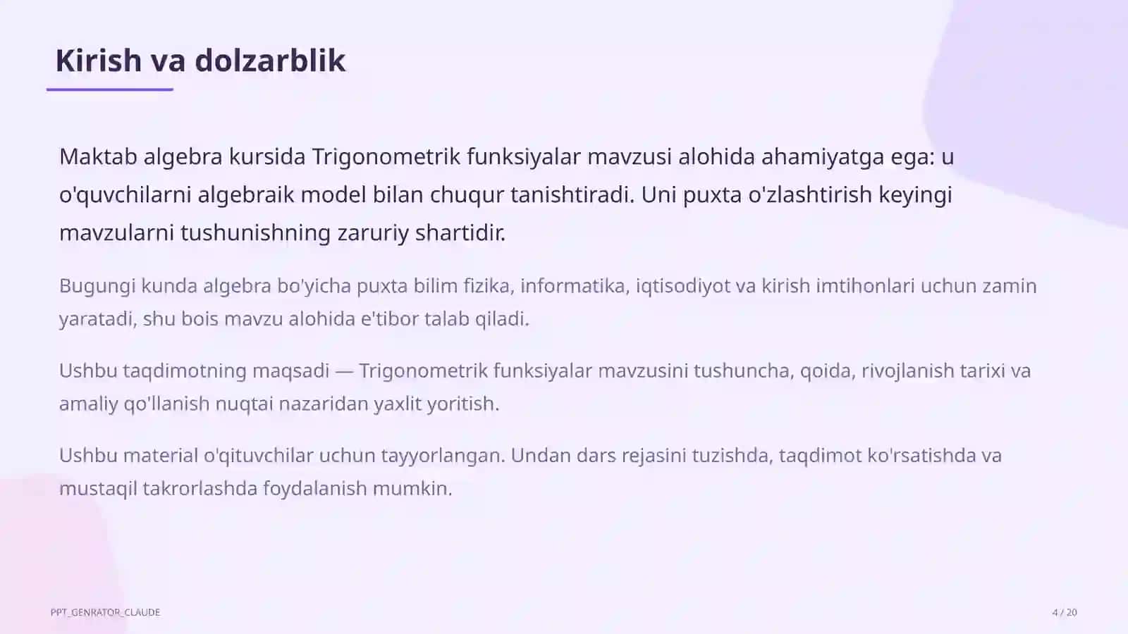 Trigonometrik funksiyalar (10-sinf) 4