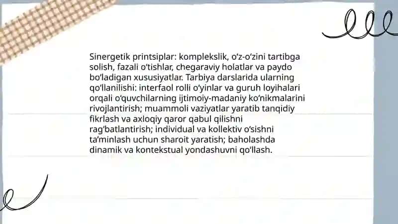 Tarbiya fani o’qituvchisi faoliyatida sinergetik yonshashuvning o’rni 4