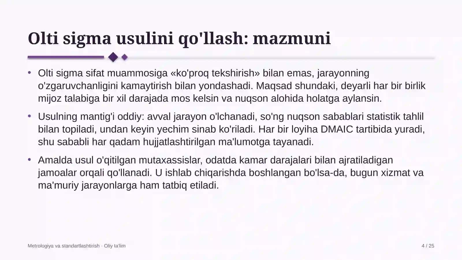 Taksi xizmatida olti sigma usulini qo'llash 4