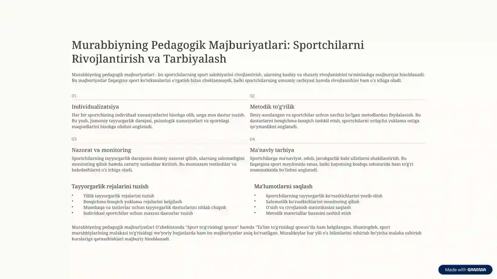 Sport Huquqi: Murabbiyning Majburiyatlari Turlari 4