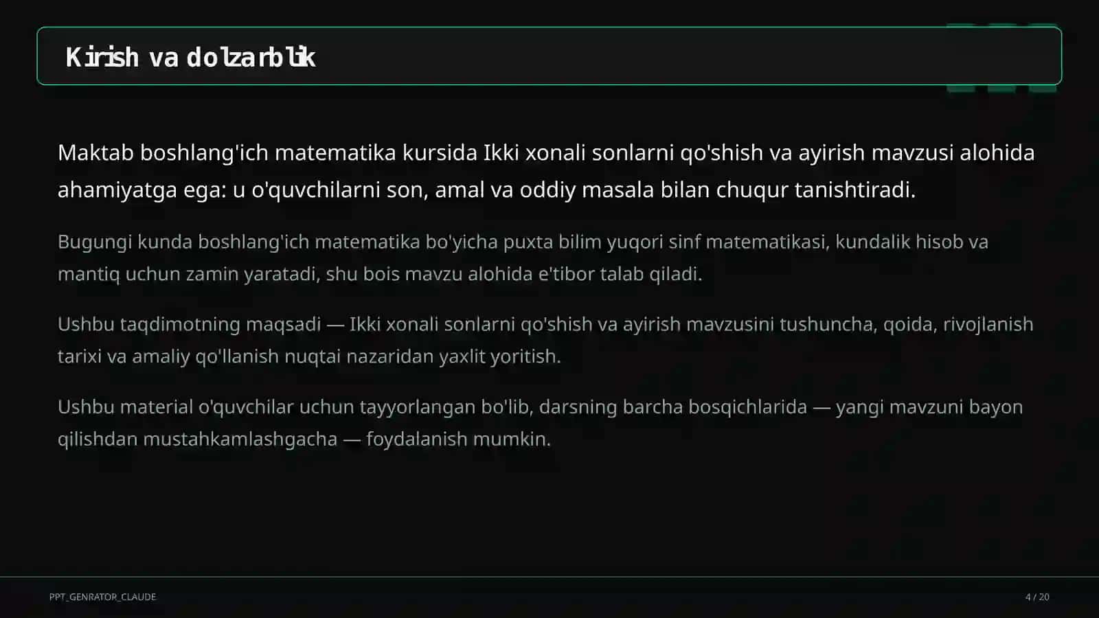 Ikki xonali sonlarni qo'shish va ayirish (2-sinf) 4