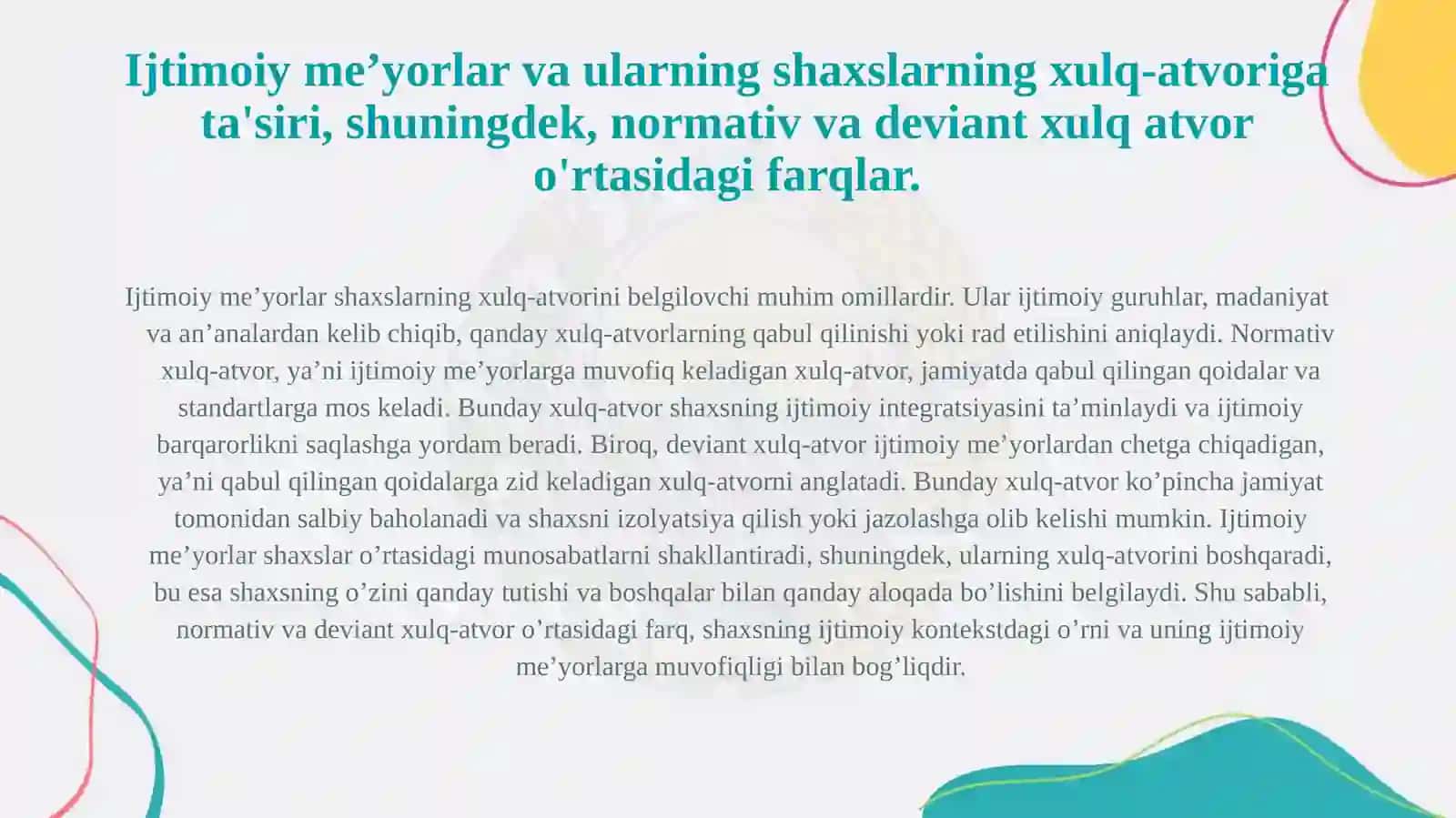 Deviant xulq atvor psixologiyasi fanining predmeti maqsadi va vazifalari. 4