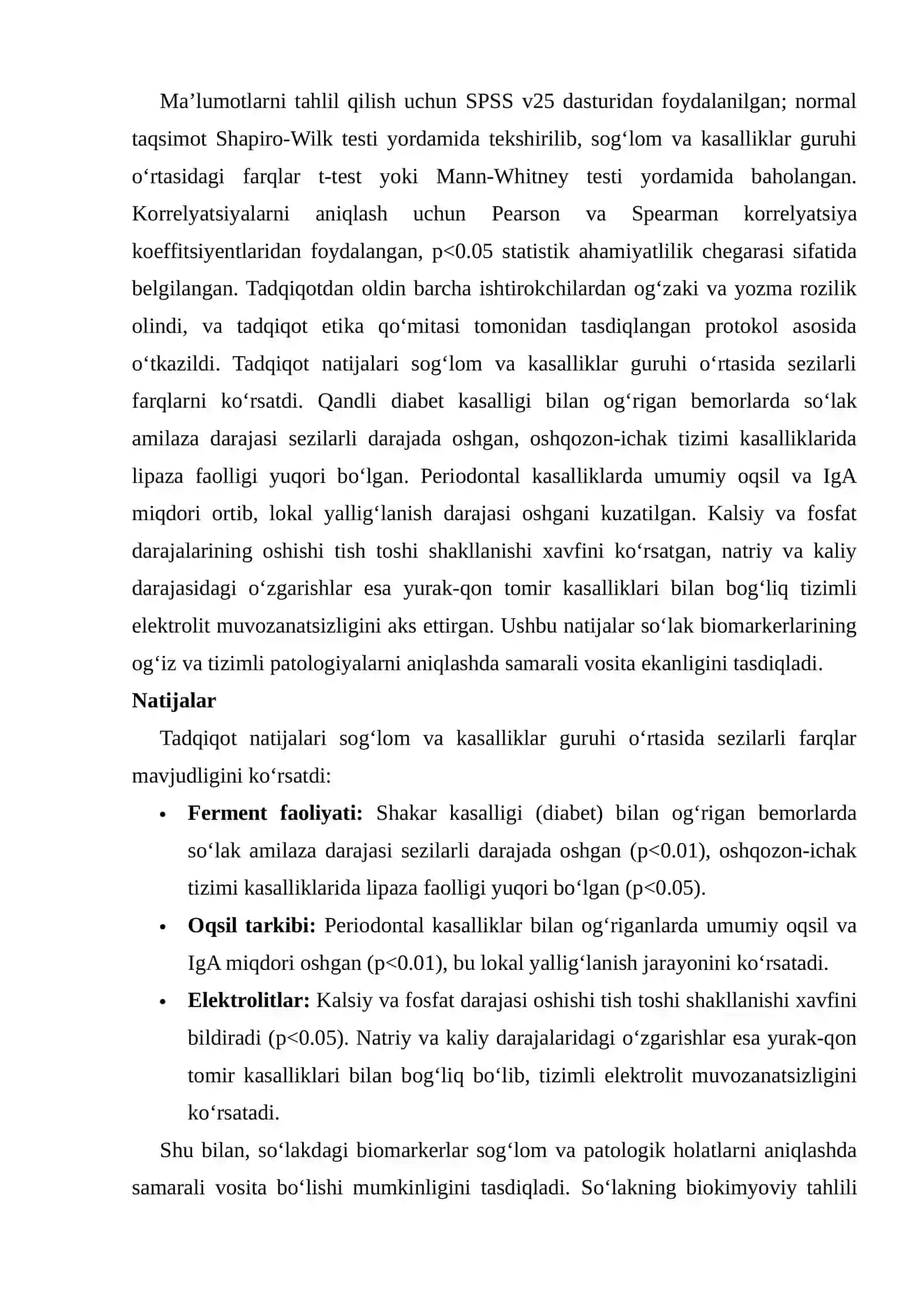 SO‘LAKNING BIOKIMYOVIY TAHLILI: OG‘IZ BO‘SHLIG‘I VA TIZIMLI KASALLIKLAR DIAGNOSTIKASIDA YANGI BOSQICH 4