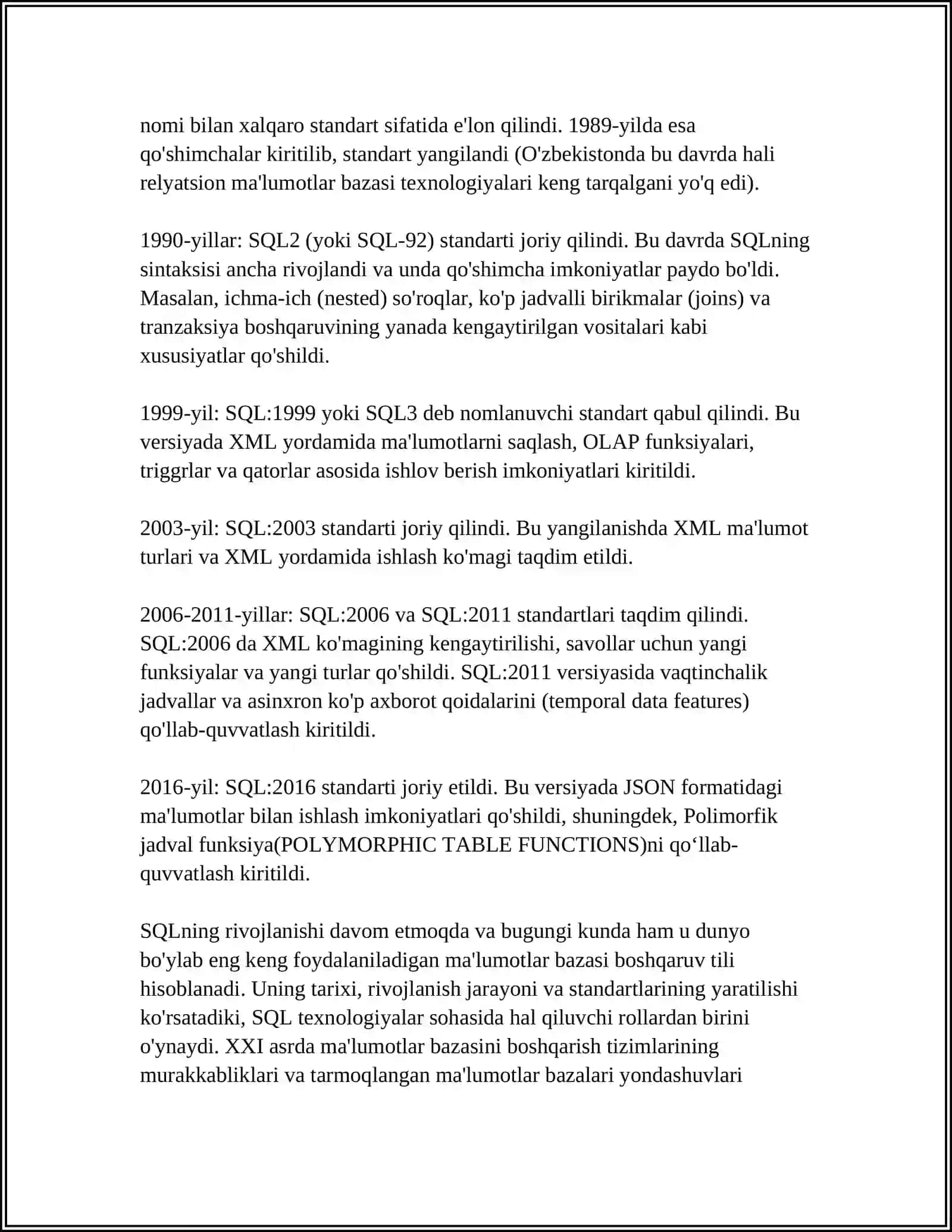 SQL TILI TARIXI VA RIVOJLANISHI 4
