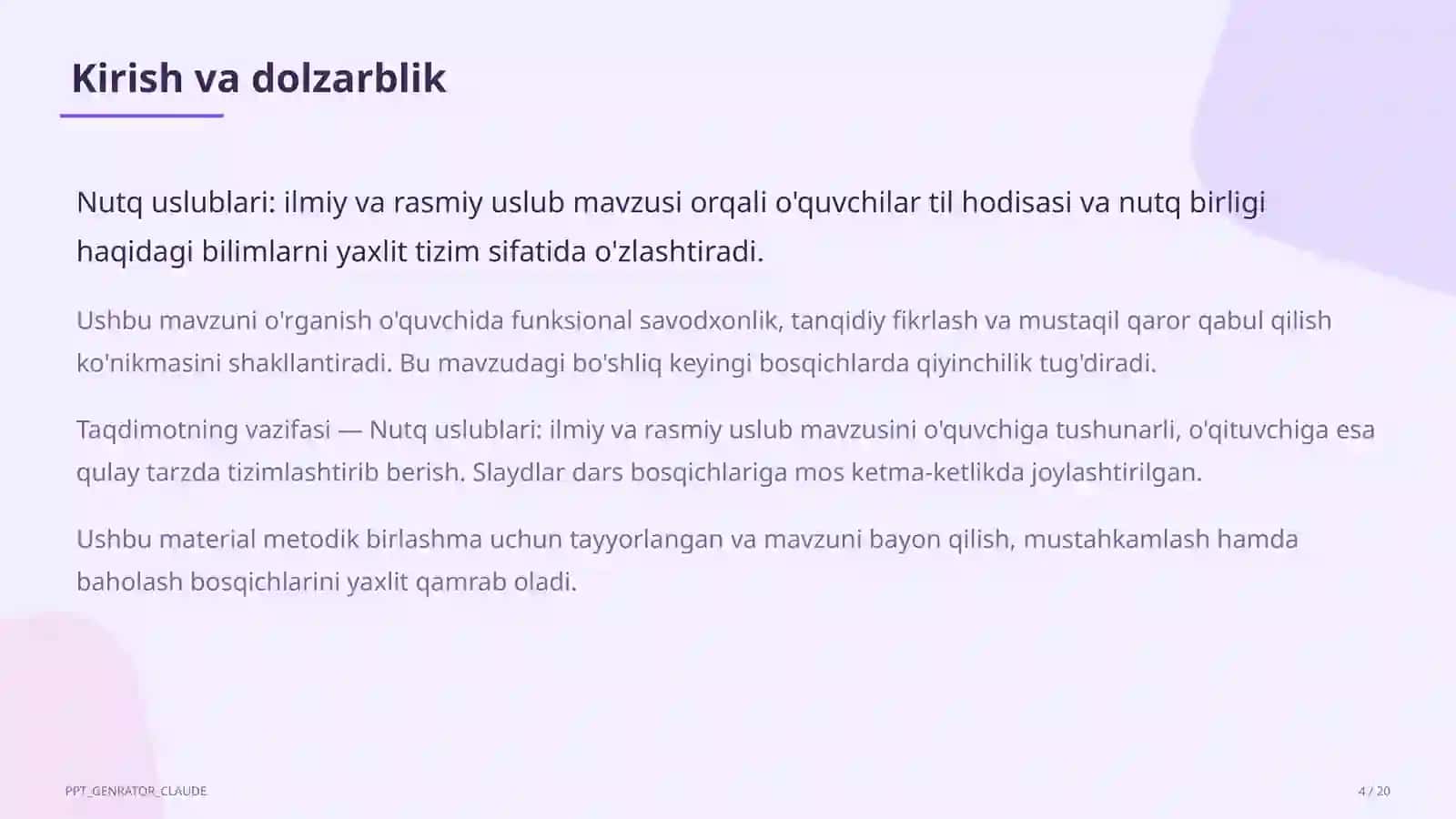 Nutq uslublari: ilmiy va rasmiy uslub (10-sinf) 4