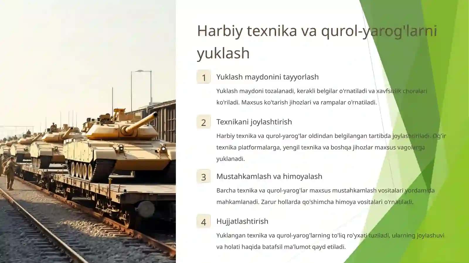 Maxsus tashishlar fanidan taqdimot ishi 4