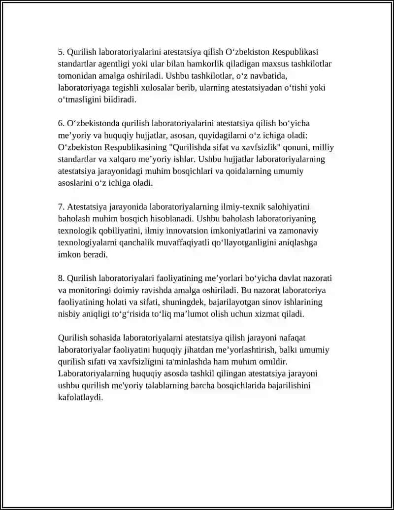 Qurilishda Laboratoriyalarni Atestatsiya Qilishning Huquqiy Asoslari 4