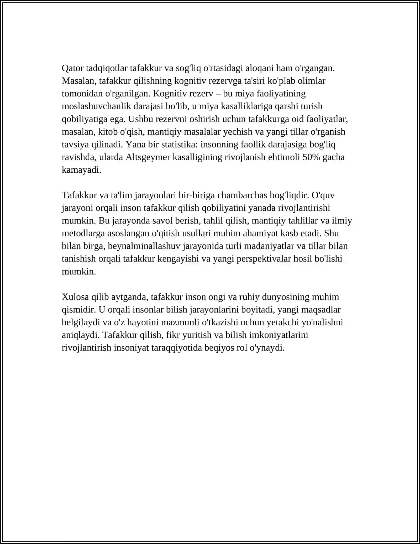 Tafakkur: TIL VA TAFAKKUR.TIL-TAFAKKUR-NUTQ MUNOSABATI 4