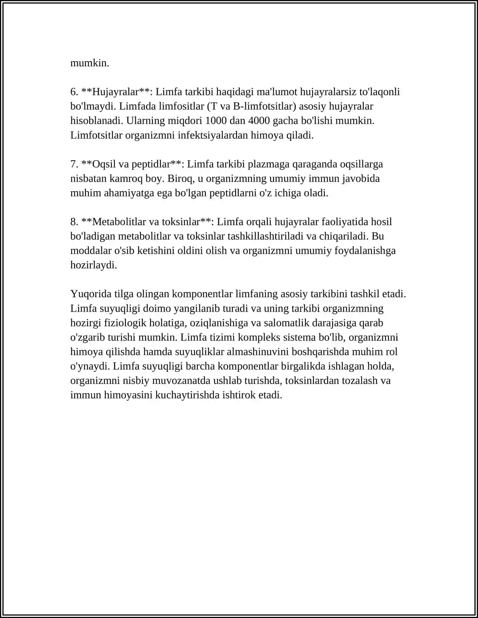 Limfaning hosil bo'lishi tarkibi va vazifalari 4