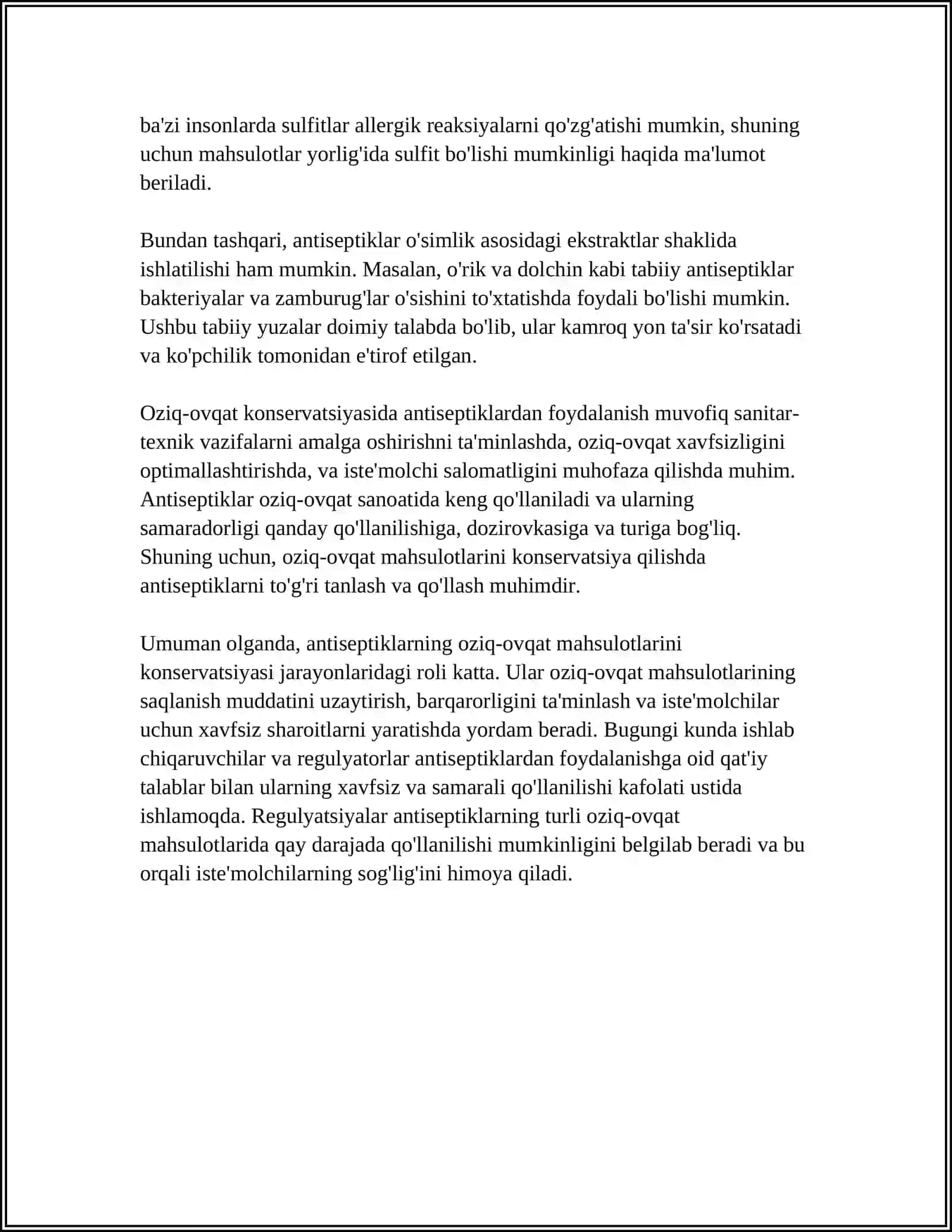 ANTISEPTIKLARNI OZIQ OVQAT MAHSULOTLARINI KONSERVALASHDA ISHLATILISHI 4