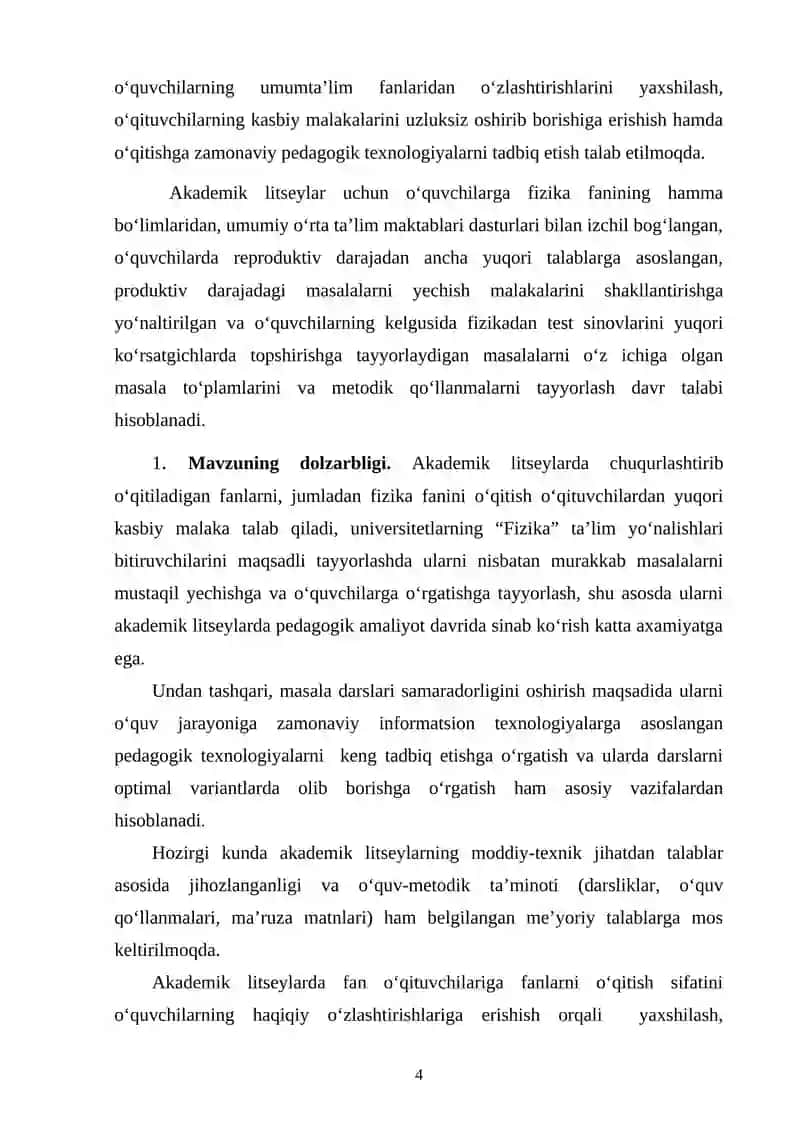 Akademik litseylar fizika kursining molekulyar fizika bo‘limida murakkab masala yechish metodikasi 4