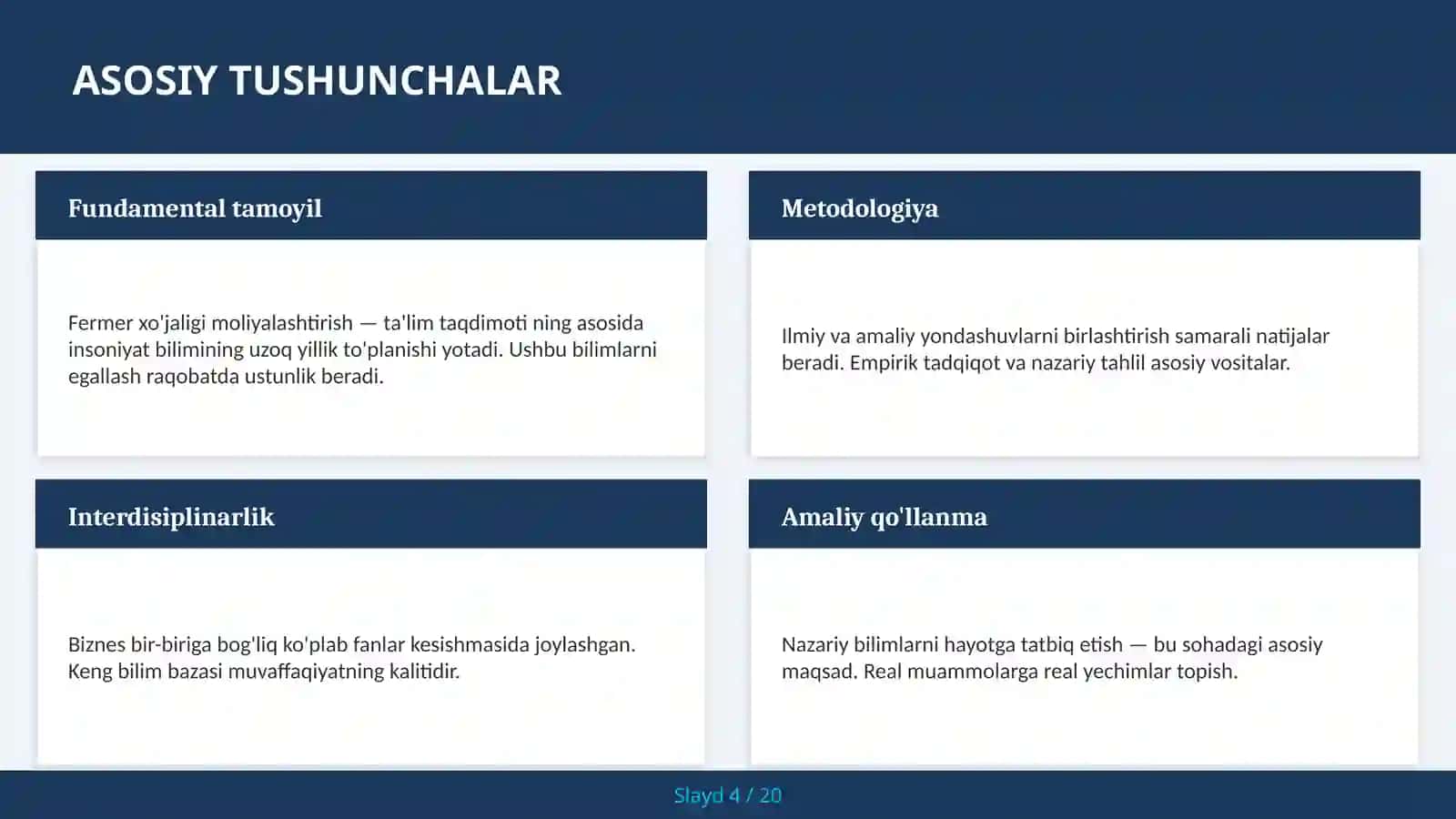 FERMER XO'JALIGI MOLIYALASHTIRISH — TA'LIM TAQDIMOTI 4