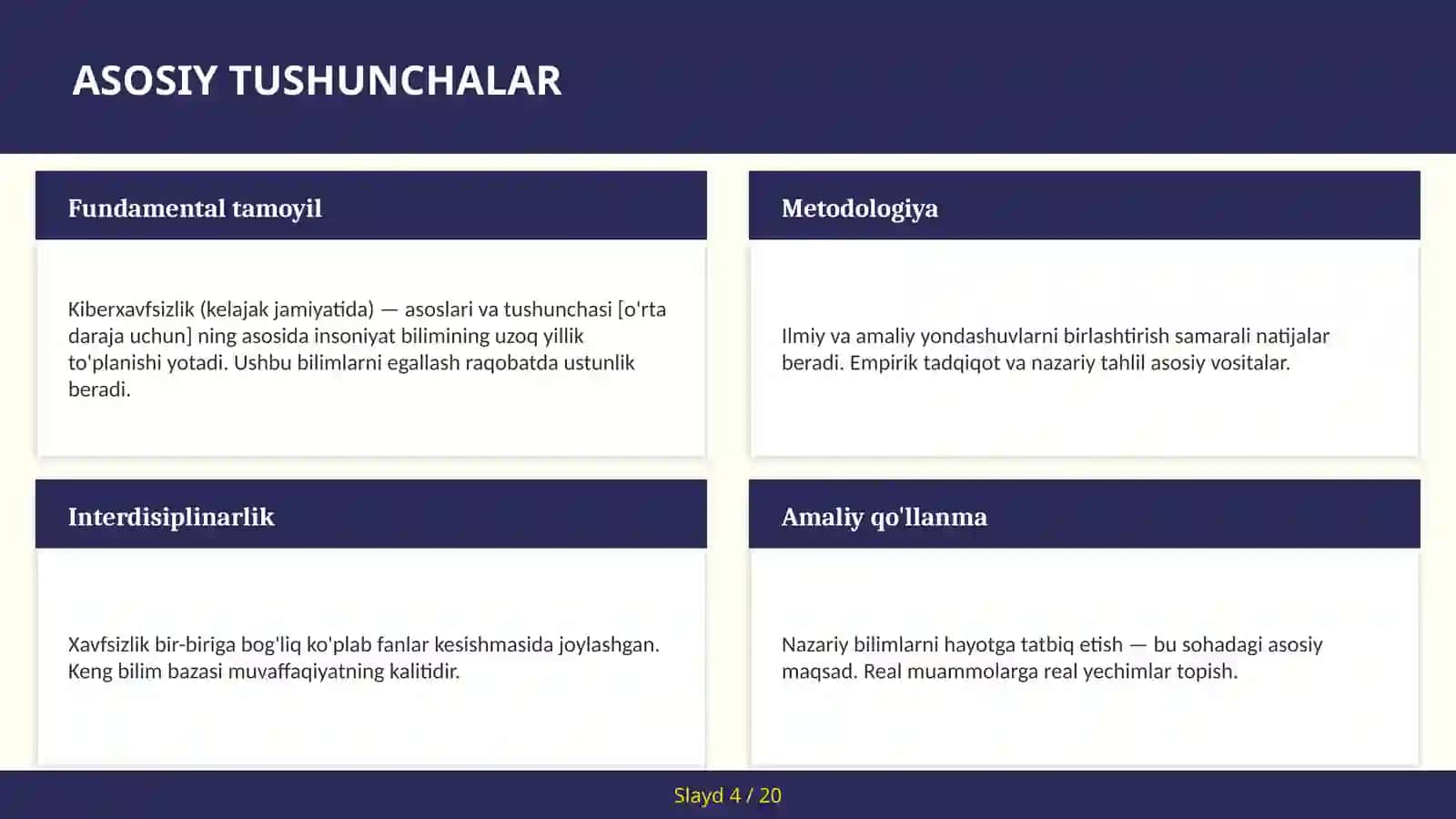 KIBERXAVFSIZLIK (KELAJAK JAMIYATIDA) — ASOSLARI VA TUSHUNCHASI [O'RTA DARAJA UCHUN] 4