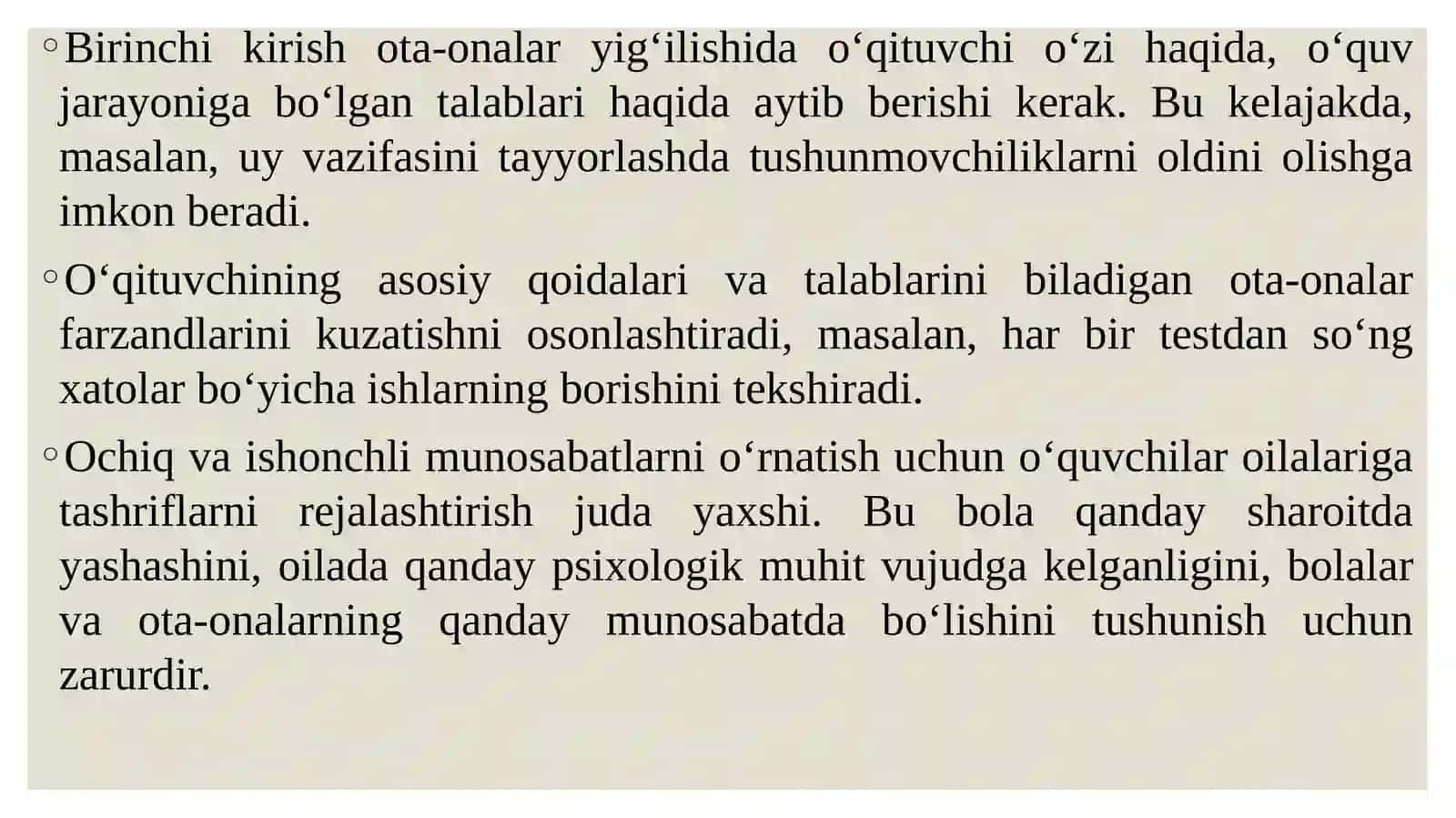 Ota-onalar bilan olib boradigan ish shakl va metodlari. Oila, mahalla va ta'lim muassasasi ijtimoiy-pedagogik hamkorligi 4
