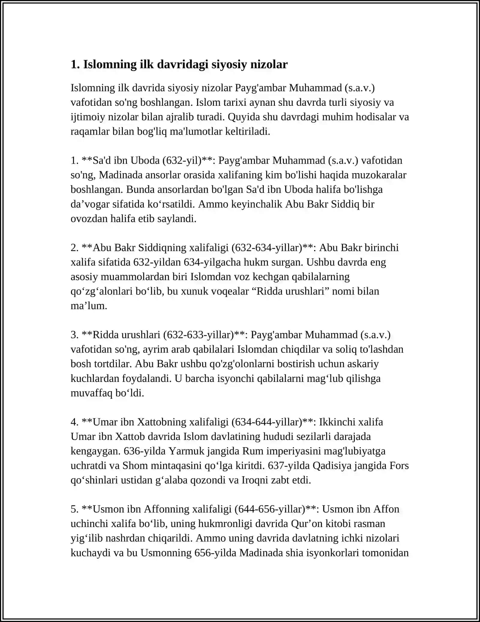 ISLOM OQIMLARI VA YO'NALISHLARINING PAYDO BO'LISHI SABABLARI, E'TIQODIDAGI BO'LINISHLARNING SABABLARI VA OQIBATLARI 4