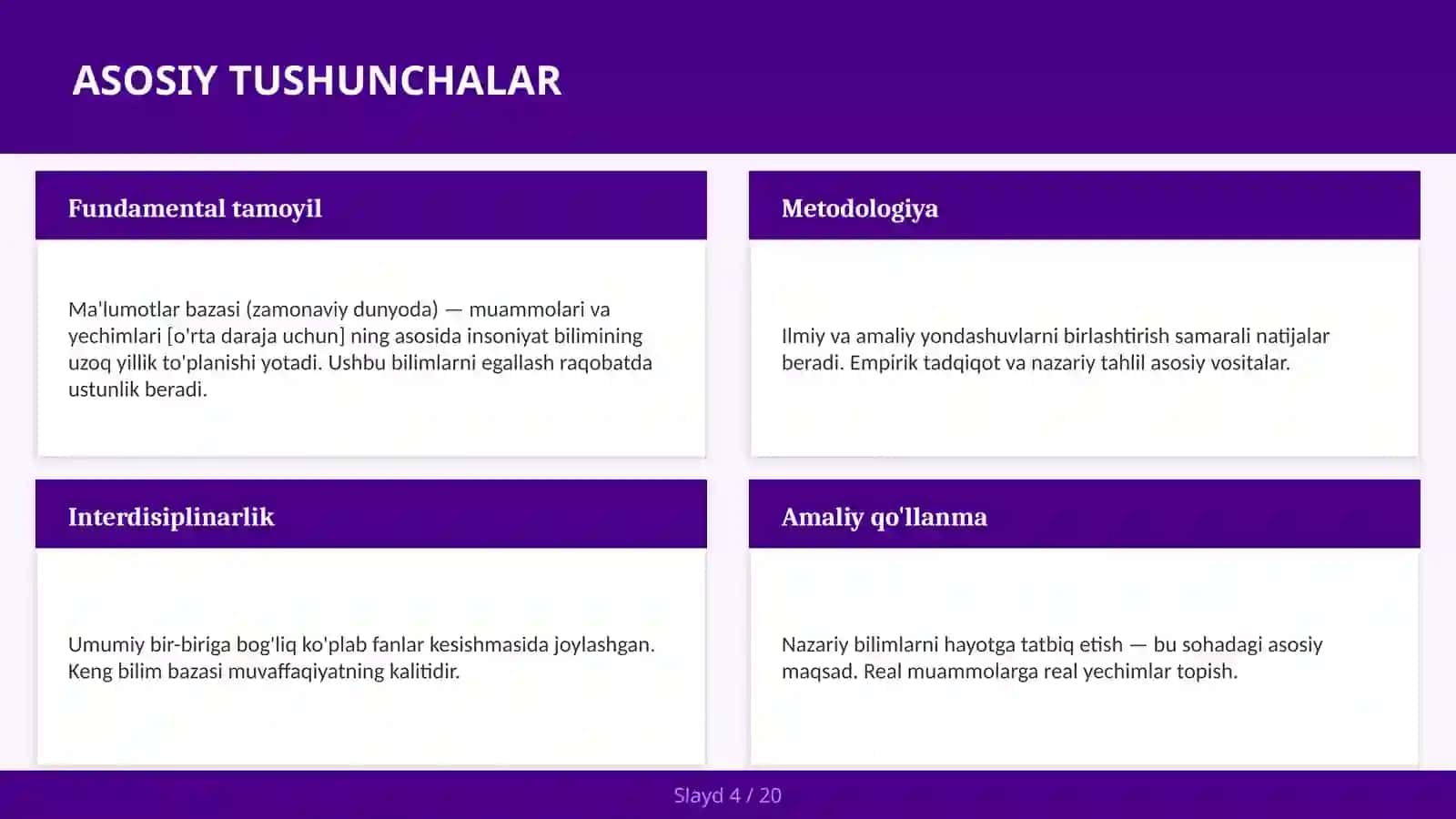 Ma'lumotlar bazasi (zamonaviy dunyoda) — muammolari va yechimlari [o'rta daraja uchun] 4