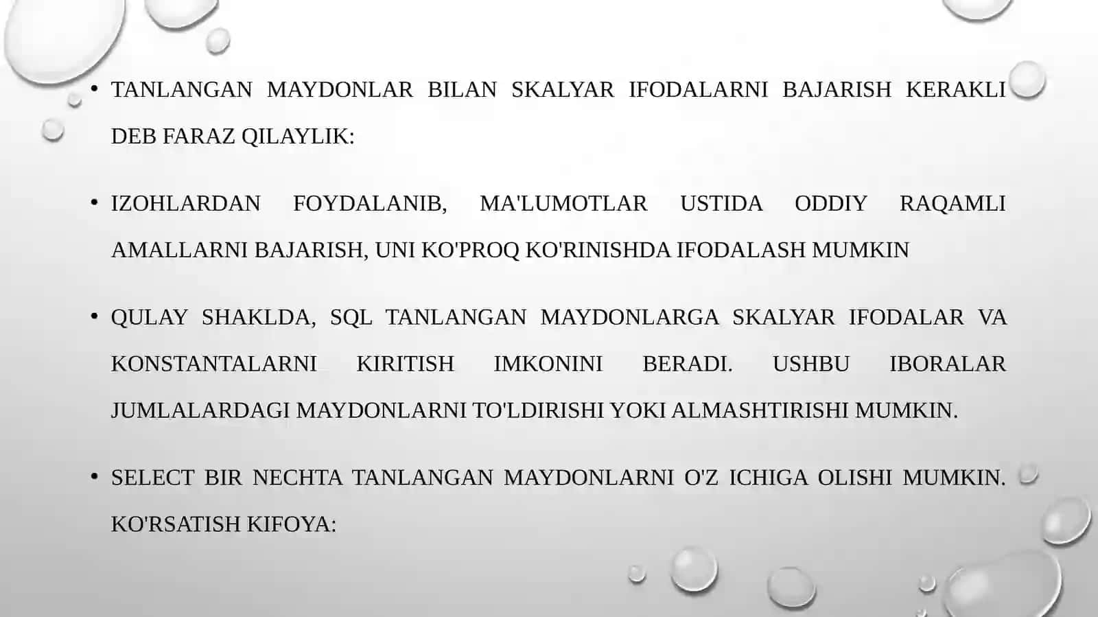 SQL da bir qatorli izohlar 4