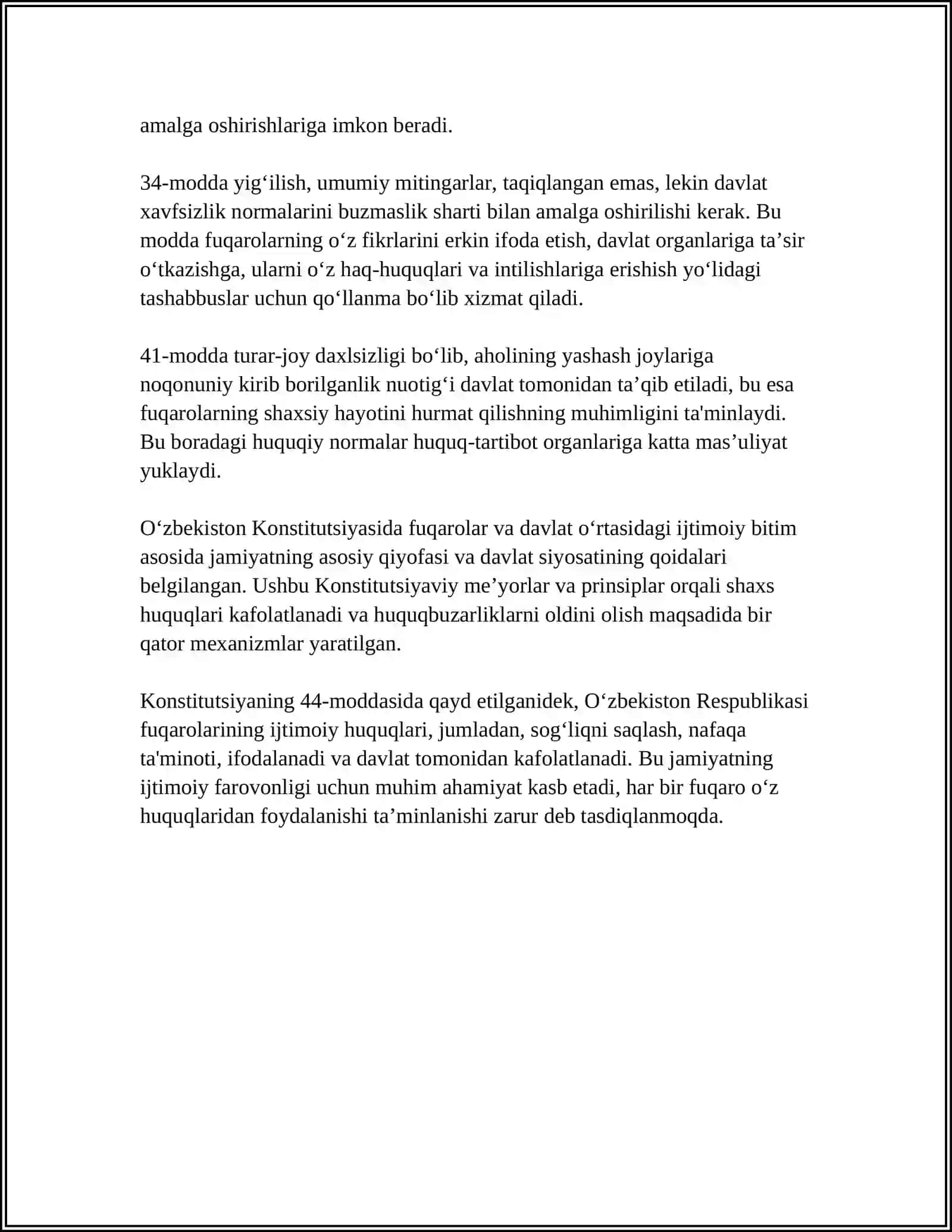OʻZBEKISTONDA INSON HUQUQLARI VA ERKINLIKLARI KAFOLATINING YARATILISHI 4
