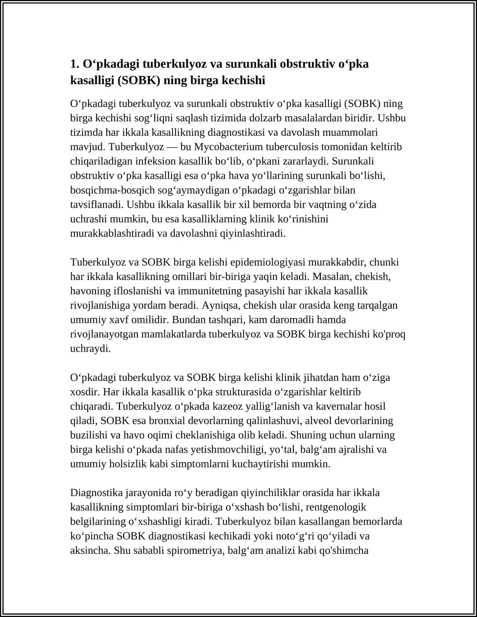 TUBERKULYOZNING OʻPKANING NOSPETSIFIK KASALLIKLARI BILAN BIRGA KECHISHI 4
