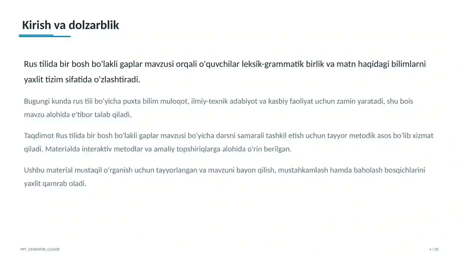 Rus tilida bir bosh bo'lakli gaplar (8-sinf) 4