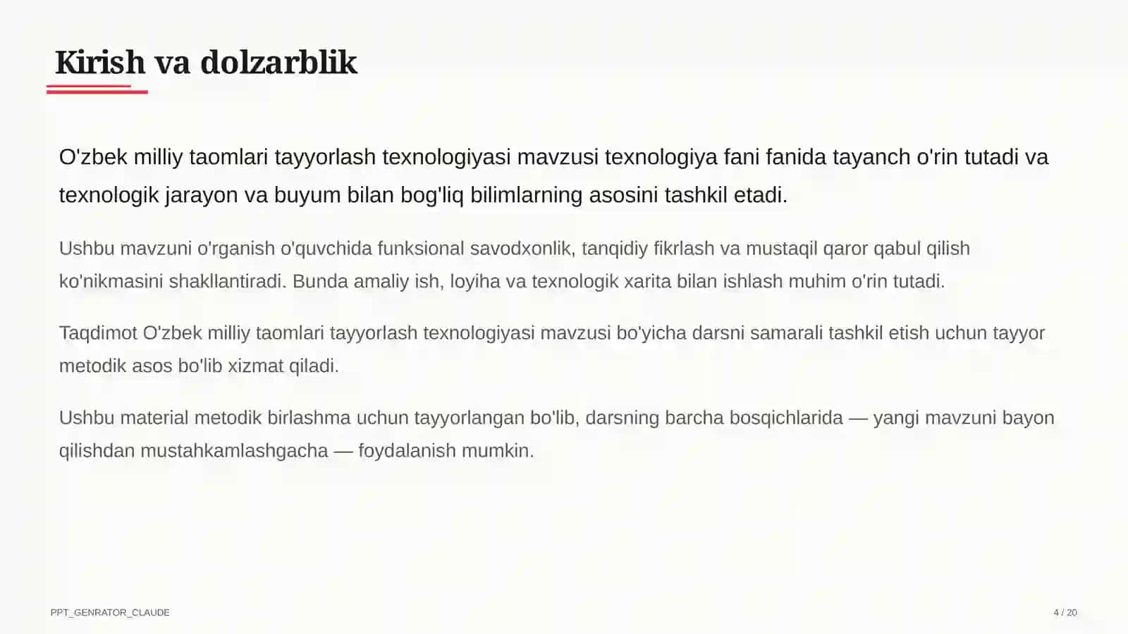 O'zbek milliy taomlari tayyorlash texnologiyasi (6-sinf) 4