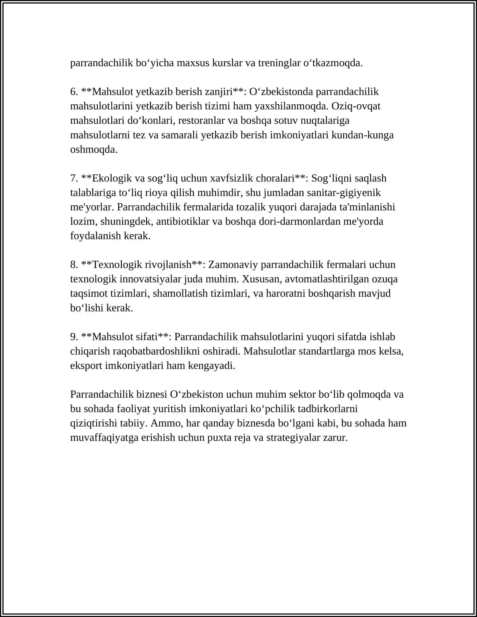 PARRANDACHILIK TÕĢRISIDA BIZNES REJA TUZISH 4