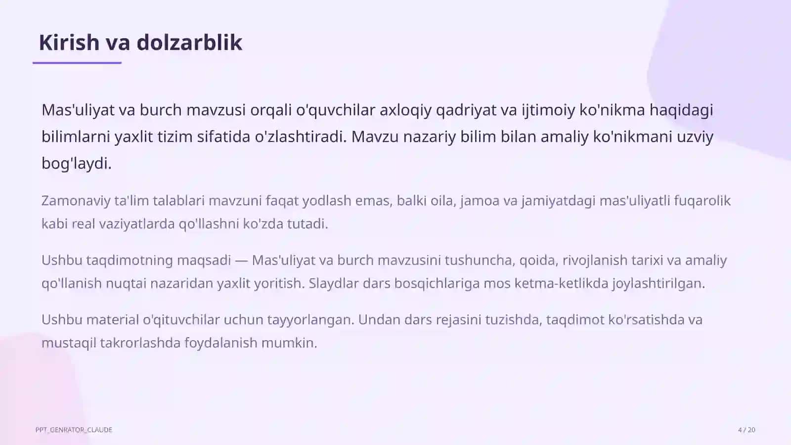 Mas'uliyat va burch (6-sinf) 4