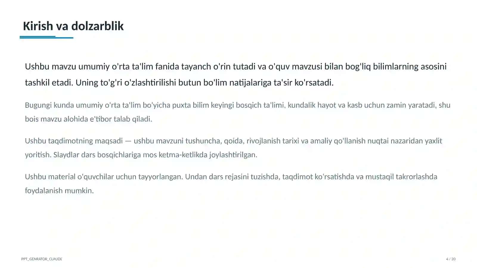 Dars rejasi 4