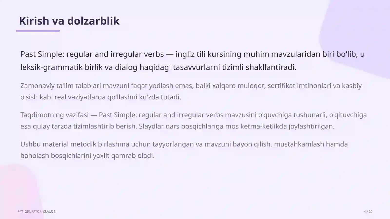 Past Simple: regular and irregular verbs (6-sinf) 4