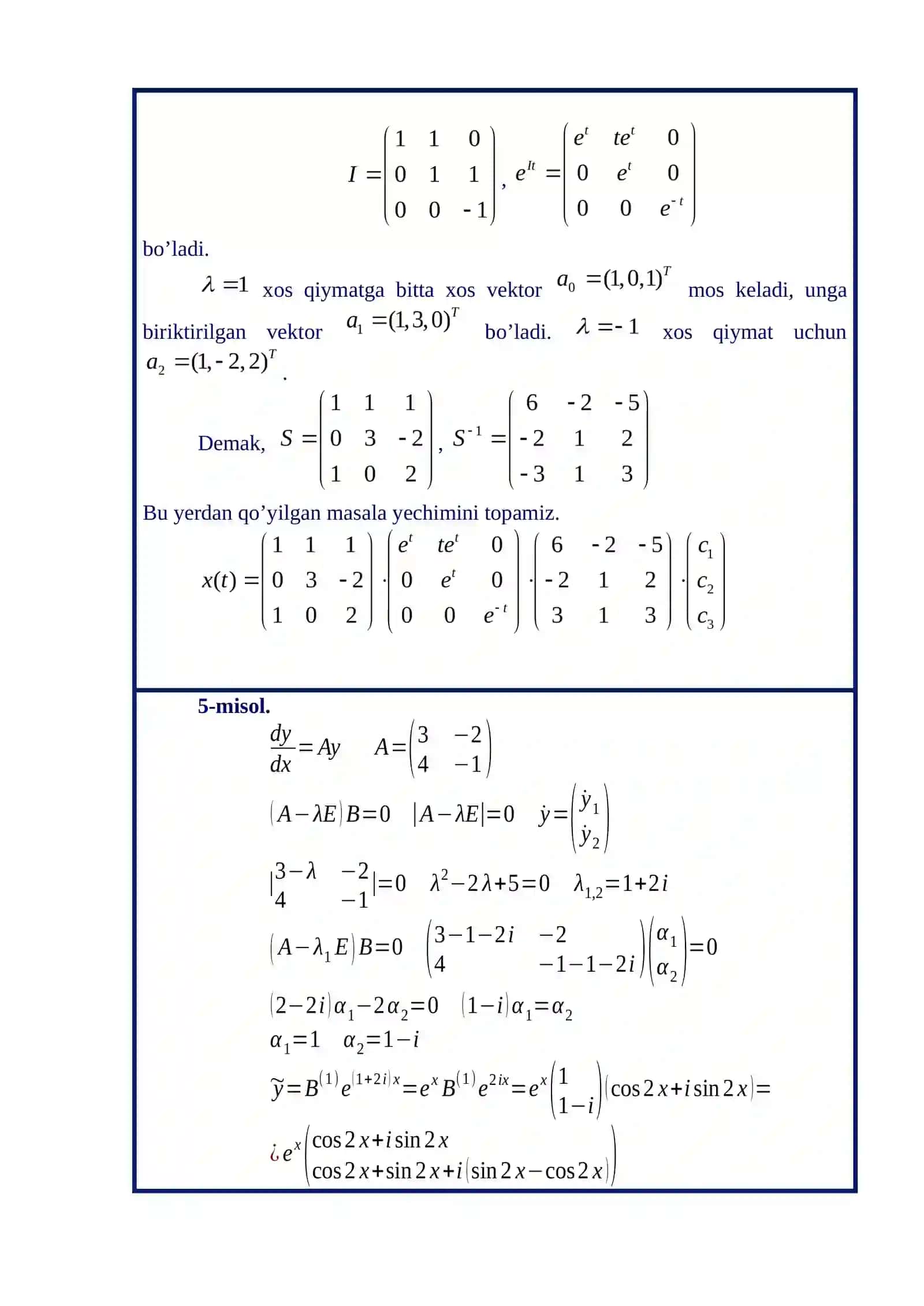 EKSPONENSIAL MATRISANI HISOBLASH. MATRISALI DIFFERENSIAL TENGLAMALARNI INTEGRALLASH 4